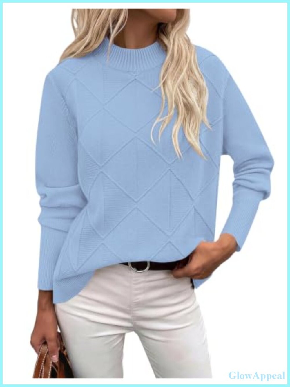 Mock Neck Cable Knit Sweater Long Sleeve Pullover